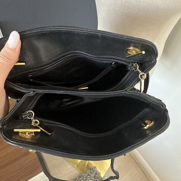 SISO ITALY VINTAGE LEATHER Woven Handbag Black Bottega Style Gold Accents - Picture 6 of 9